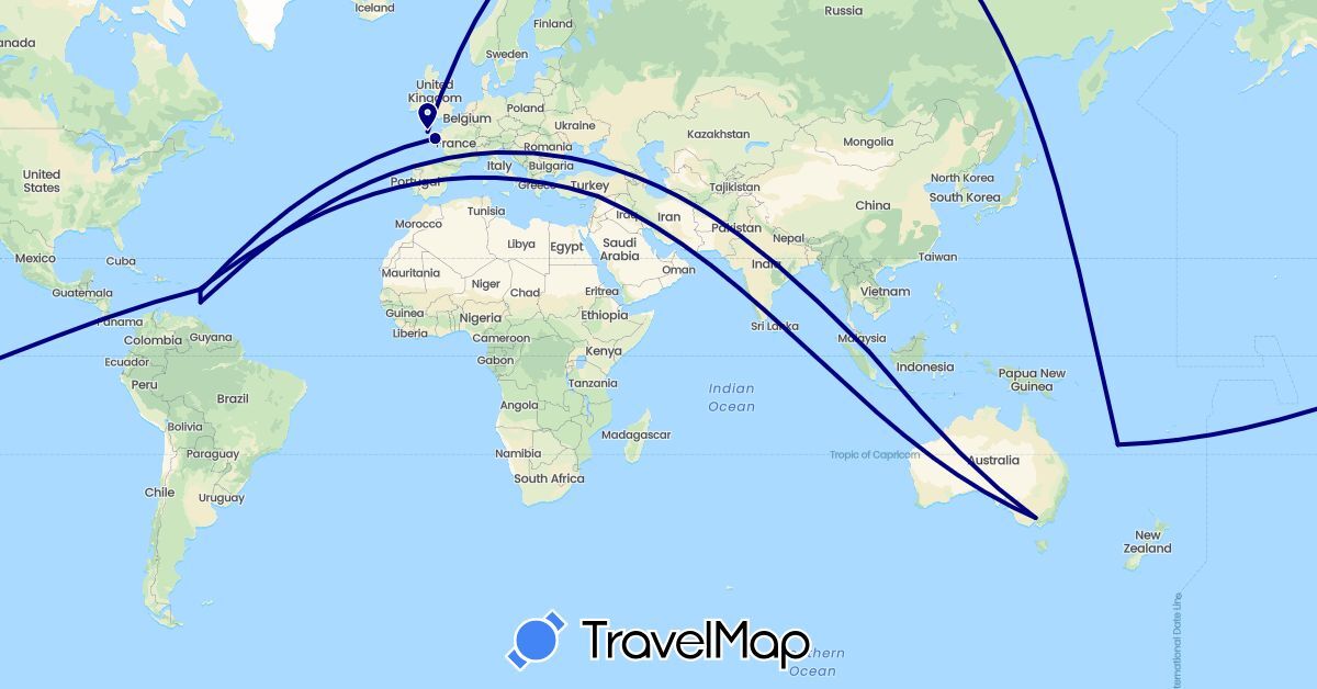 TravelMap itinerary: driving in Australia, France, Singapore, Turkey, Saint Vincent and the Grenadines (Asia, Europe, North America, Oceania)